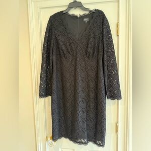 Adrianna Papell Black Lacr Long Sleeve Dress